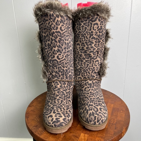 Bearpaw Genevieve Suede Faux -Fur Cheetah Women's Boots Size 8 - Picture 1 of 9